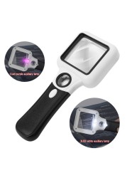 5x 45x Illuminated Magnifier with 3LED+UV Reading Lamp Magnification Loupe Glass Jewelry Banknote Inspection Handheld Tool