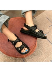 Women's Faux Leather Skirt Female Sandals 2020 Summer Fashion Sports Joker Flats For Women Ins Rome Platform Sandals Women