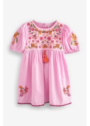 Embroidered Puff Sleeve Dress (3mths-8yrs)