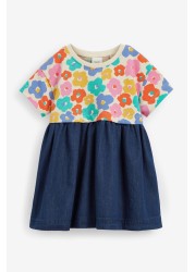 Floral Jersey Denim Mix Dress (3mths-7yrs)