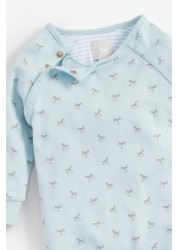 The Little Tailor Blue Jersey Print Rocking Horse Sleepsuit