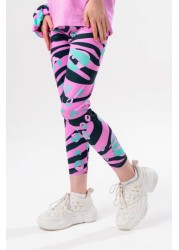 Hype. Girls Purple Groovy Zebra Script T-Shirt, Leggings and Scrunchie Set