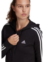 adidas Black 3 Stripe French Terry Full Zip Hoodie