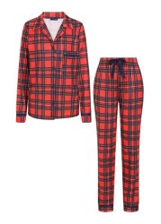 طقم بيجاما جيرسيه حريمي من Hot Squash Red Tartan