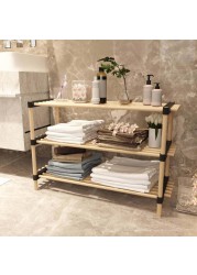 Seowood Bamboo Multi Purpose 3-Tier Modular Shelf (28 x 76 x 52 cm)