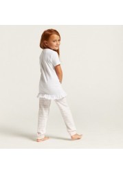 Juniors Printed T-shirt and Striped Pyjama Set