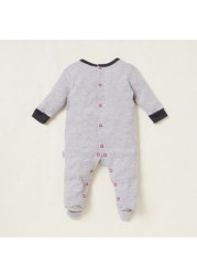 Mickey Mouse Print Closed Feet Sleepsuit with Long Sleeves