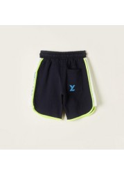 XYZ Printed Shorts with Drawstring Closure and Pocket