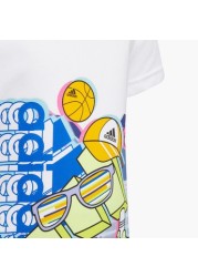 adidas Graphic Print Crew Neck T-shirt with Short Sleeves