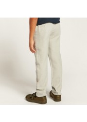 Solid Mid-Rise Pants with Pockets and Roll-Up Tab Hem