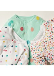 Juniors Printed Sleepsuit with Long Sleeves and Button Closure - Set of 3