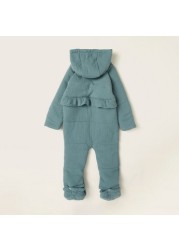 Juniors Textured Coverall with Long Sleeves and Frill Detail