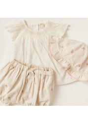 Giggles 3-Piece Embroidered Top and Shorts Set