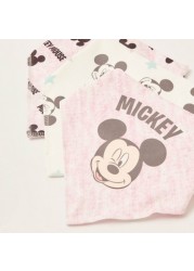 Disney Mickey Mouse Print Bib with Press Button Closure - Set of 3