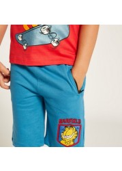 Garfield Print Crew Neck T-shirt and Shorts Set