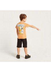 Garfield Print Round Neck T-shirt and Shorts Set