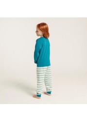 Juniors Printed Long Sleeves T-shirt and Striped Pyjama Set