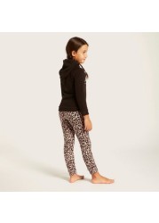 Juniors Hooded T-shirt and Full Length Printed Pyjama Set