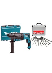 Makita Rotary Corded Hammer Drill, HR2630 + Drill Bit Set (800 W, 13 Pc.)