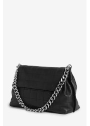 Leather Chunky Chain Shoulder Handbag