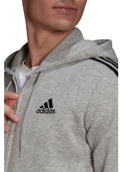 adidias Fleece 3 Stripe Zip Through Hoodie