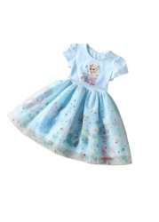 Summer 2022 Cartoon Girls Dress Princess Elsa Baby Dresses Toddler Kids Short Sleeve Cute Party Dresses