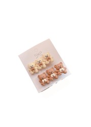 2pcs Korean Style Cute Bear Star Flower Hairpins for Girls Kids Baby Hair Clips Snap Hair Clips Hair Accessories for Baby Girl