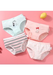 Girls Panties Kids Underwear Cotton Children Briefs Trellis Stripes Cute Cartoon Short Red 4pcs/lot