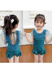 2022 Summer Swimwear for Girls Swimwear One Piece Swimsuit Children Ruffled Princess Swimming Trunks SPA Beach Kids Clothes