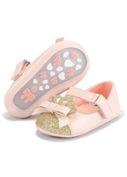 Baby Girls Shoes Pink Bling Crown Princess Shoes Anti-slip Flat Rubber Sole Newborn First Walkers Baby Girls Shoes