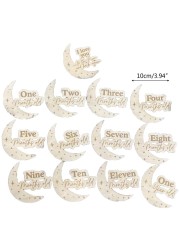 13pcs/set Baby Wooden Milestone Cards Souvenir Moon Card Monthly Record Card