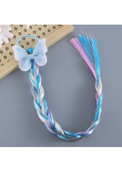 Princess Wig Ropes Cute Girls Princess Twist Hair Pieces Elastic Hair Bands Ponytail Headwear Elsa Unicorn Baby Hair Accessories