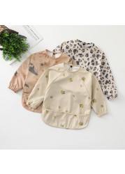 Easy to Wear Long Sleeve Baby Bib Baby Soft PU Bibs Painting Waterproof Meals Protection Washable Easy Clean Smock for Babies