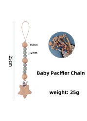 Safety Wooden Baby Infant Toddler Doll Pacifier Silicone Nipple Soother Clip Chain Strap Holder Baby Chew Teether Toy Teething