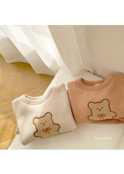 2022 New Children's Casual Clothes Set Boys Girls Bear Sweatshirt + Pants 2 Pieces Suit Solid Color Cotton Kids Baby Clothes