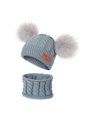 New Newborn Baby Kids Girls Boys Hat Scarf Winter Warm Knit Hat Furry Balls Pompom Solid Warm Cute Lovely Beanie Hat Gift Set