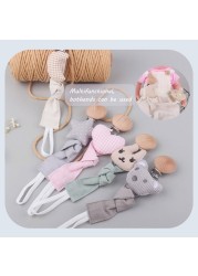 Baby Teether Buckle Beech Wood Cotton Linen Pacifier Chain Dummy Nipple Soother Holder Leash Belt for Newborn Babies