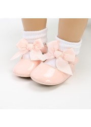 Newborn Baby Shoes Baby Boy Girl Shoes Girl Classic Bowknot Rubber Sole Anti-slip PU Leather Dress Shoes First Walker Toddler Crib Shoes