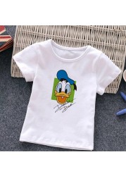 Baby Donald Duck T-shirt Cute Cartoon Print T-shirt Summer White O-Neck Short Sleeve Baby Boys Girls Clothes Baby Clothes