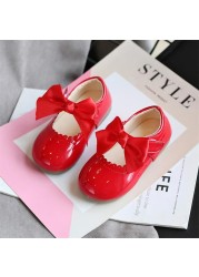 Newest Spring Autumn Baby Girls Fashion Patent Leather Big Bow Princess Mary Janes Party Shoes Solid Color Student Flat Shoes