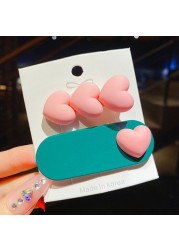 2pcs Macaron Colorful Baby Girls Hair Clips Cute Heart BB Clip Korean Fashion Kawaii Kids Princess Hair Waves Hair Accessories