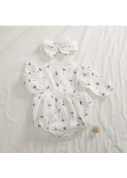 Girls Clothes Suit Floral Short Sleeve Jumpsuit Blouse + Corduroy Summer Soft Cotton Jumpsuit Dandelion Suit