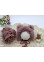 3pcs/set Newborn Infant Photography Wraps Knitted Baby Boys Girls Photo Props Faux Fur Hat Sturdy Stretch Blanket Bear Doll