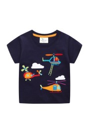 Boys Summer Clothes Children T-shirt Dinosaur Printing Kids Striped Embroidery Tops Boy Cotton T-Shirts Baby Cartoon Tee Clothes