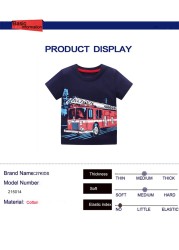 27 Kids Summer Boys Short Sleeve T-shirt Tops Clothes Fire Truck Pattern Children's Clothing Toddler Cotton Outfit 2-8Years