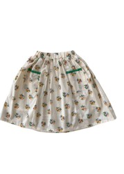 Deere Junmei 2022 Spring New Korean Style Baby Girls Floral Printed Skirts Pockets A-Line Toddlers Kids Cotton Skirt