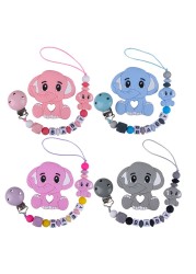 Customized Name Newborn Infant Baby Pacifier Clips Chain Elephant Silicone Beads Toy Teether Toy Doll Baby Holder Pacifier Chain