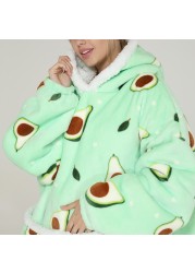 Winter Sherpa Blanket Plush Fleece Family Matching Hoodie Girl Sweatshirt Avocado Homewear Oversized,if you need 2pcs,pls order 2