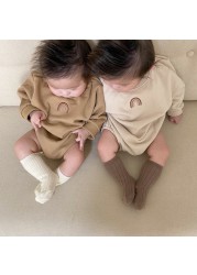 MILANCEL Baby Clothes Rainbow Embroidery Baby Bodysuit O-Neck Baby Boys One Piece Long Sleeve Baby Onesie