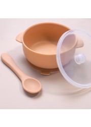 Baby Suction Cup, High Quality Silicone Cup, With Lid, BPA Free, Toddler Dishes Set, Portable Silicone Baby Spoon